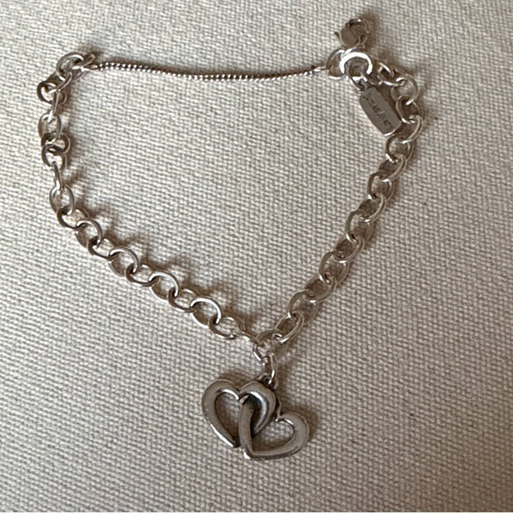James Avery Forged Link Charm Bracelet with Linked Hearts Charm